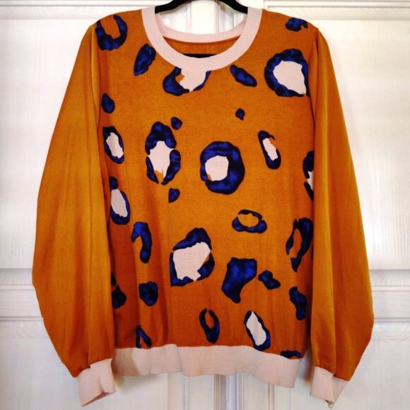 Stonewash Denim w/Fraying Crop Wide Leg Jeans & Stripe Sweater Bundle SZ Lg, NWT - Picture 2 of 16